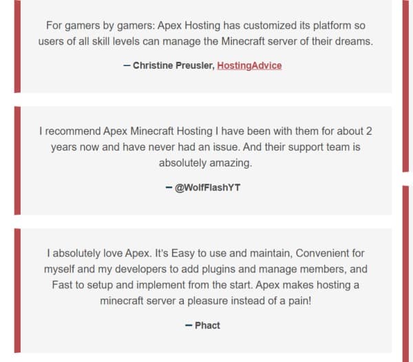 Apex hosting positive reviews