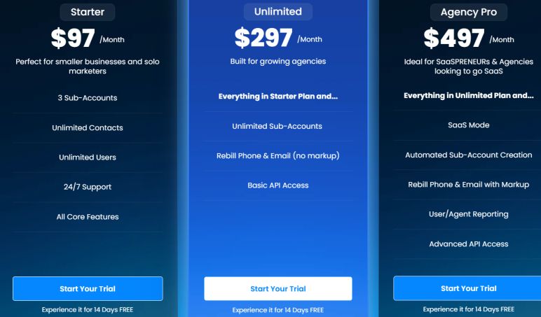 Gohighlevel pricing plans 2026